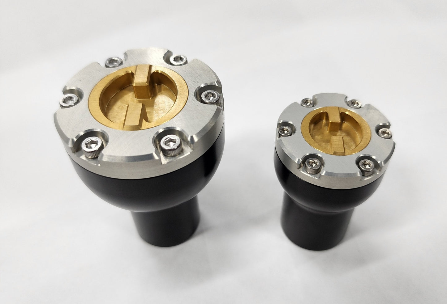 Large locking hub shift knob Black body Clear Cap Gold dial